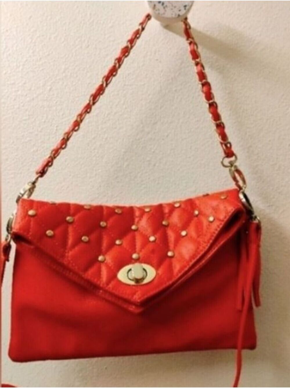 Forever 21 Quilted Coral And Gold Adjustable Crossbody Shoulder Bag